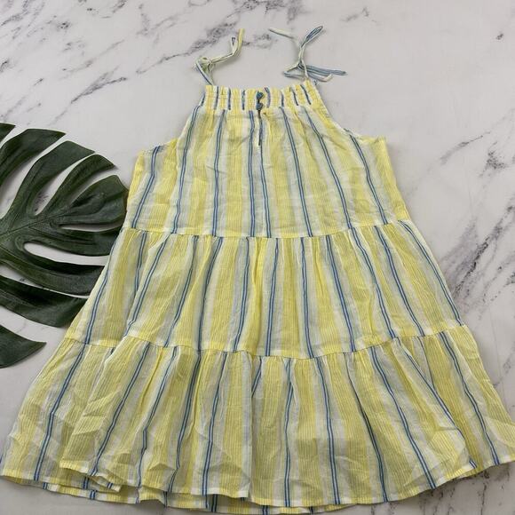 Maeve Anthropologie Gauzy Tiered Tunic Top Size XS Yellow Blue Stripe Light - Picture 7 of 10